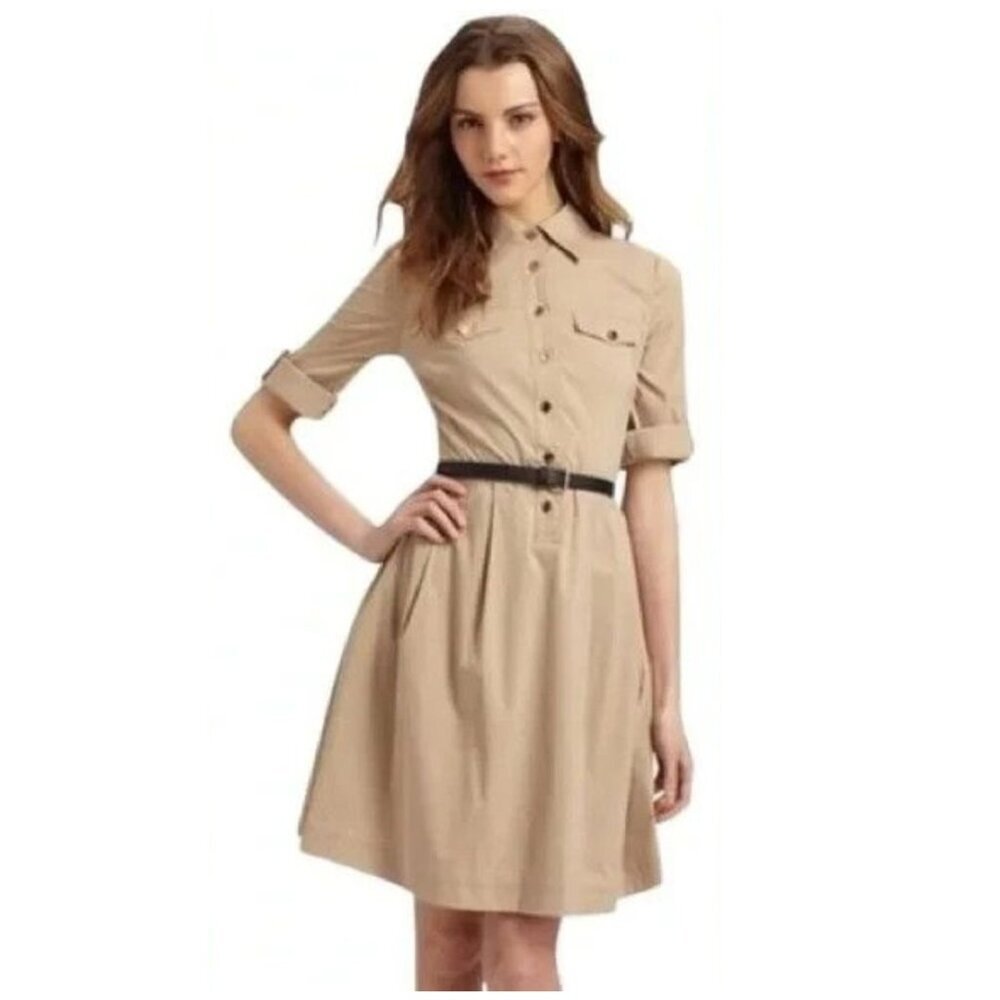 Tory Burch Blythe Khaki Belted Shirt Dress Size 2
